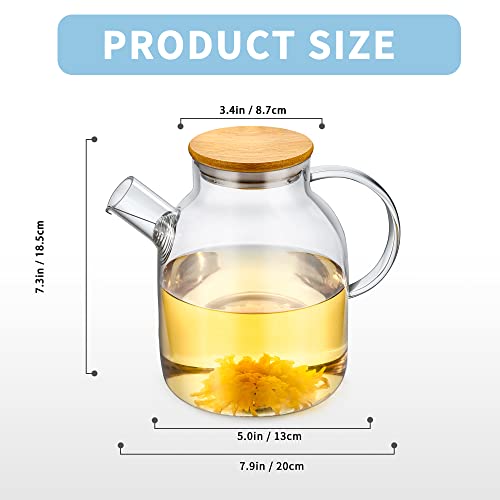 Popward 1800Ml /60.9Oz Glass Teapot With Infuser, Glass Pitcher With Bamboo Lid, Tea Pot For Loose Tea, Teapot For Stovetop Safe, Clear Teapot, Glass Tea Pot, Glass Tea Kettle, Glass Pot #TOP3