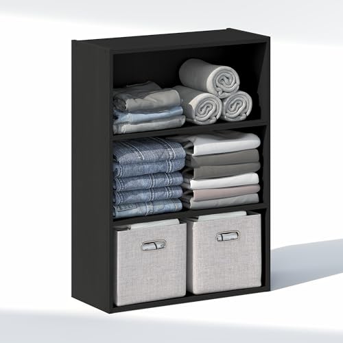 Image of Furinno Reed Closet Organizers and Storage, 3-Tier Closet Organizer, Open Shelf Closet Storage, for Wardrobe, Bedroom, Living Room, Americano