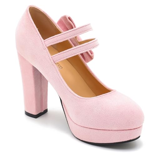 Image of MAIERNISI JESSI Women's Platform Mary Jane Pumps with Bow, 3.94 Inch Block Heel Dress Shoes