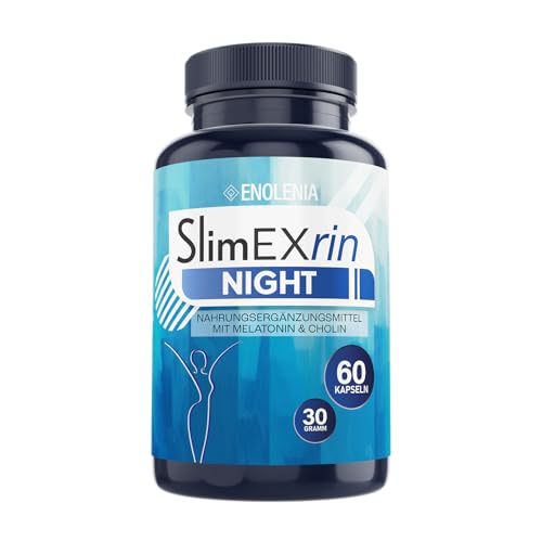 SlimEXrin® NIGHT BURN - Kapseln mit 0,5 mg Melatonin & Cholin - Abnehmen & Stoffwechsel Rezeptur mit Glucomannan - Extrem, schnell & endlich - verbesserte Nachtformel - für Frauen + Männer