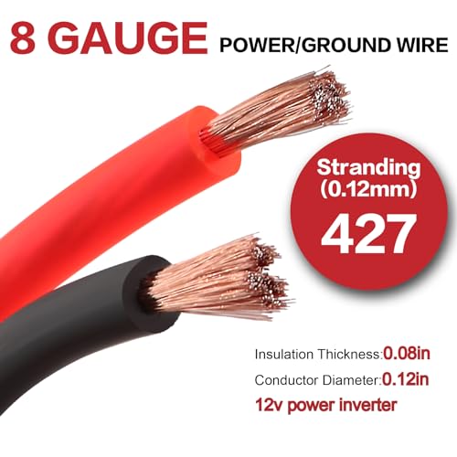 8 Gauge Wire (25ft Each - Red/Black) Copper Clad Aluminum CCA - Primary Automotive Wire,Car Amplifier Power & Ground Cable, 20PCS Lugs Terminal Connectors,20PCS 2:1 Heat Shrink Tubing by Tuijodaix - Image 2