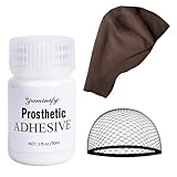 Paminify Dark Brown Bald Cap SFX Makeup Kit,Black Wig Cap with Professional Skin Water-Based Acrylic Adhesive(Bonding Glue) for Deep Skin Tones Men,Ideal for Halloween Costumes, Cosplay
