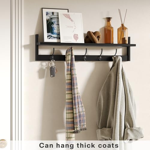 BAMEOS Wall-Mounted Shelf with Hooks - 28.9 Inch Entryway Hanging Shelf with 5 Dual Hooks for Bathroom, Living Room, Bedroom (Black) by BAMEOS - Image 2