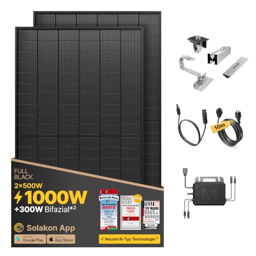 Solakon® 1000W Balkonkraftwerk mit Halterung (Ziegeldach, Paarmontage) - 800W komplett Steckdose - â€¦ – Miniatur