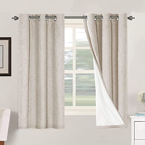H.VERSAILTEX Primitive Linen Curtains 100% Blackout Curtain Drapes Burlap Curtains with White Thermal Insulated Liner, Grommet Top Drapes Living Room/Bedroom (2 Panels, 42 x 63 Inch, Natural) by H.VERSAILTEX - Used condition - US$20.27