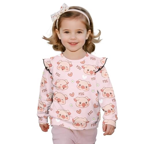 DISNIMO Toddler Sweatshirt for Girls Ruffle Sleeves Crewneck Top Kids Long Sleeve Shirts Fall Clothes Outfit