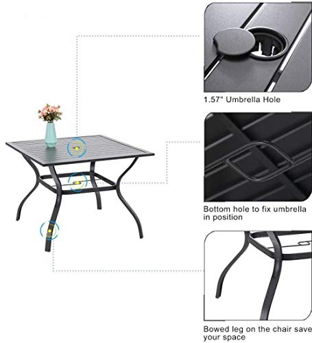 Phi Villa 37" Metal Steel Slat Patio Dining Table Square Backyard Bistro Table Outdoor Furniture Garden Table, 1.57” Umbrella Hole, Black #TOP4