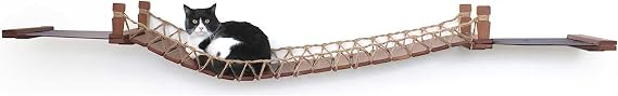 Catastrophic Creations 50 Cat Bridge Lounge Wall Cat Tower w/ 1 Bridge Top & 4 Canvas Cat Hammocks Wall Mounted Cat Tree for Indoor Cats Sturdy Bamboo Cat Wall Furniture (Natural Bamboo)