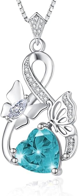 Gold Jewelry for Women Wife Infinity Necklace 18K White Gold Plated Dainty Butterfly Pendant with Heart Birthstone - Anniversary Necklaces for Women Birthday Gift Ideas Present for Girlfriend Mom Daughter