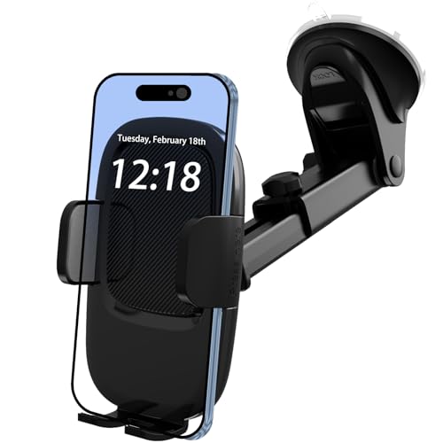 VELIGOOD Car Phone Holder Adjustable Strong Suction Cup [2026 Upgrade] 360 Rotation Phone Mount Cradle for iphone 17 16 Pro Max and All 4.0-7.0 Inch Smartphones Black
