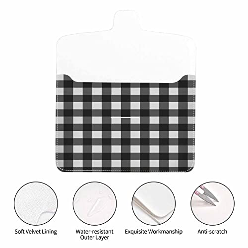 Wondertify Gingham Checkered Leather Laptop Sleeve Square Buffalo Check Plaid Slim Protective Case Waterproof Cover Bag Black White For 13 Inch Notebook Computer #TOP5