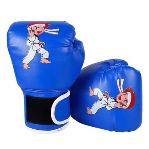 Boxing Gloves - Red, Blue, Cartoon Design - 16 Oz Kickboxing Gloves (kung fu,Blue)