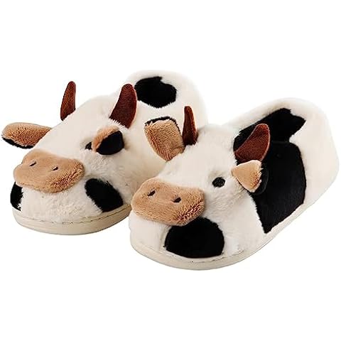 dubuto Kids Slippers, Cute Cow Slipper for Girls Boys, Animal Slippers Cozy Anti-slipe Soft Plush Warm Cozy Home House Slippers for Toddler Kids Cover