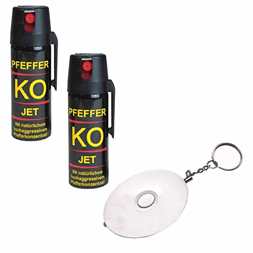 baum-m gmbh 2 Dosen K.O. Pfefferspray Jet 50 ml + Taschenalarm mit LED-Taschenlampe & lautstarken 100 Dezibel Cover