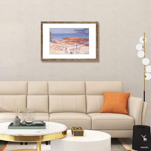 Image of Frametory, 16x24 Picture Frame With Mat for 12x18 Picture - High Definition Glass Wide Molding - Preinstalled Wall Mounting Hardware (Rustic Brown, 1 Pack)