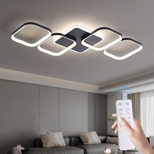 ANTENLICHT Plafon LED Techo Moderno 50W 5600LM, Lámpara de Techo Salon LED Regulable con Mando a Distancia 3000K-6500K, Luz de Techo para Salón Dormitorio, 78 * 48 * 5CM, Negra