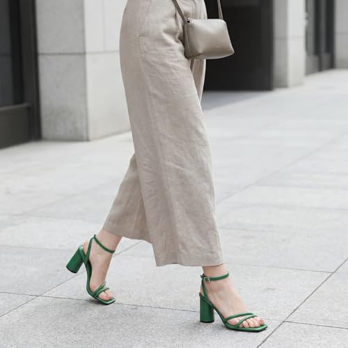 Image of RIBONGZ Block Heels Prom Heeled Sandals for Women Chunky Square Open Toe Strappy High Heels Ankle Strap Wedding Bridal Shoes High Heel Sandals for Party Dress
