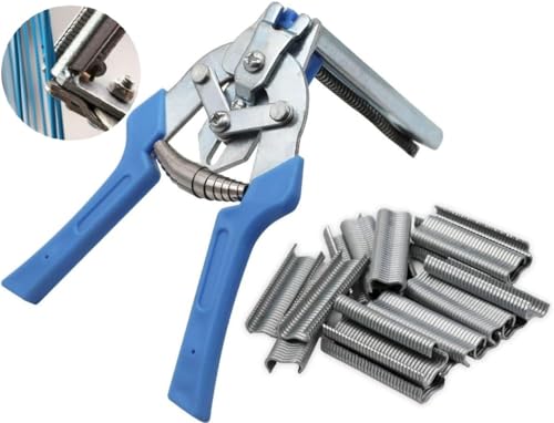 MUYIRTED 1 Pinza ad Anello e 600 Graffette, Pinza a Clip M per Uccelli a Rete, Installazione di Recinzioni (blu)