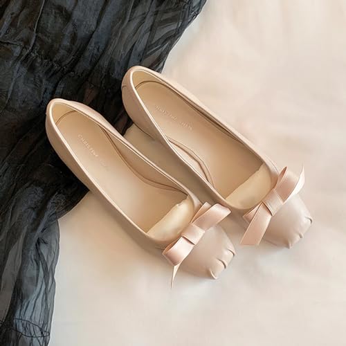 Women's Genuine Leather Bow Tie Low Chunky Block Heel Pumps Fashion Closed Square Toe Slingback Slip On Work Pumps Wedding Party Business Dress Shoes2