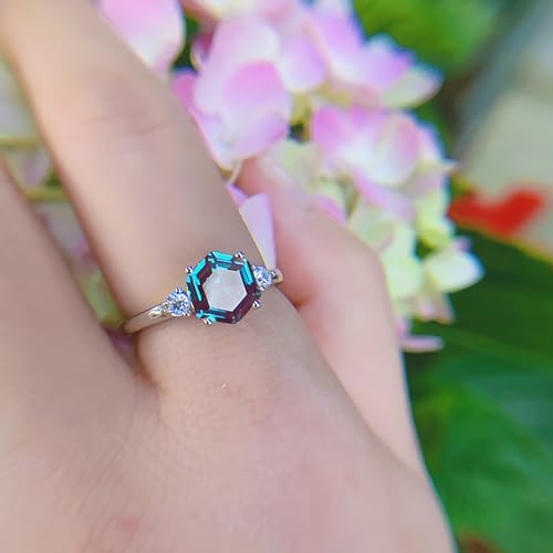 Lab Alexandrite Gemstone Genuine 925 Sterling Silver Ring for Women Hexagon Cut Women's Ring for Engagement Bride Romantic Birthday2