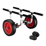 Wiltec Verstellbarer Alu Kanuwagen bis 90 kg, Transportwagen für Boote, Kanus und Kajaks, SUP-Trolley mit Polstern, ⌀31 cm PU-Räder & Gurtbändern, SUP-Wagen mit Verstellbarer Auflagebreite