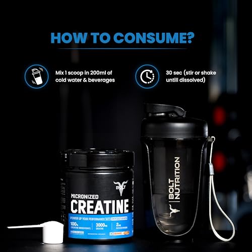 Image of Bolt Micronised Creatine Monohydrate 3000 Powder|With Phycocyanine|Provides Energy Support For Heavy Workout|Formulated In Usa|100 grams (0.22Lb),33 Serving|Unflavored