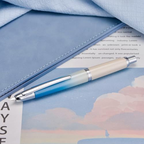 Image of Jinhao 10 Press Fountain Pen with Box, Gradient Blue Retractable Medium Nib with Ink Converter, Limited Edition Set (Silver Clip)