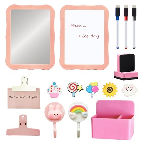 17 PCS Locker Accessories Kits for Girls with Magnetic Whiteboard Locker Mirror and Magnetic Pen Holder Back to School Essentials for Locker Organizer (Pink)