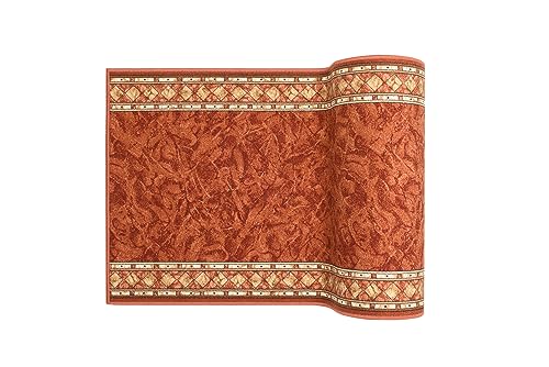 TAPISO Anti Rutsch Teppich Läufer rutschfest Brücke Meterware Orange Gelb Ornament Design Meliert Flur Küche Wohnzimmer 67 x 1300 cm – Ansicht 8