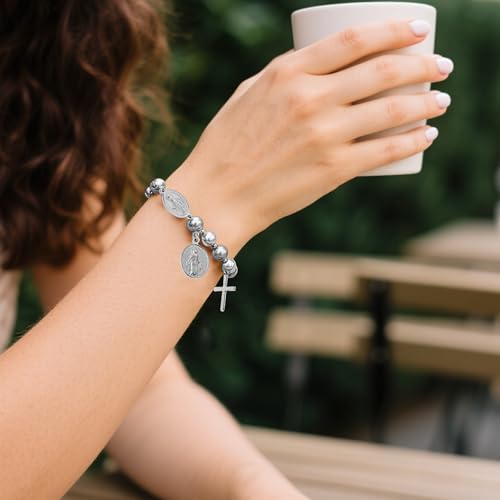 bracelets for women, Womens Cross Christian Jewelry, Stainless Steel Jesus Round Bracelet, Suitable for Weddings, Engagements, Parties, Can Be Given to Friends, Partners, and Relatives3
