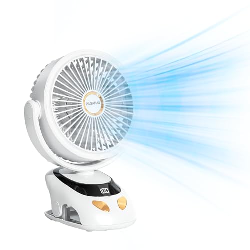 Clip on Fan with LED Light & 10000mAh Battery, 40H, 5-Speed Quiet...
