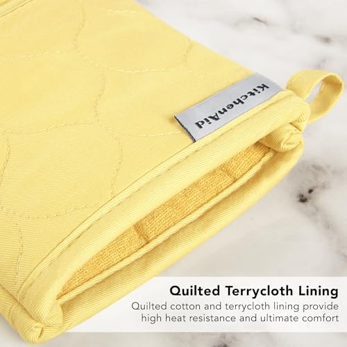 KITCHENAID Quilted Cotton Terry Cloth Oven Mitt, Pot Holder, Kitchen Towel 4-Pack Set, Heat Resistant, Silicone Grip, 16"x26", 7"x13" & 7"x10", Butter Yellow - image 9