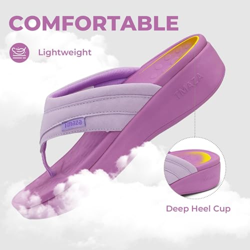 Image of Womens Platform Arch Support Flip Flops | Summer Wedge orthotic Slide Sandals footbed Thong Sandals for Pool Beach