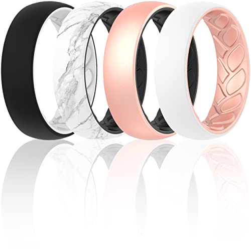 ThunderFit Silicone Wedding Bands for Women, 2 Layers 5.5mm Wide 2mm Thick - 1/4/7 Variety Multipack