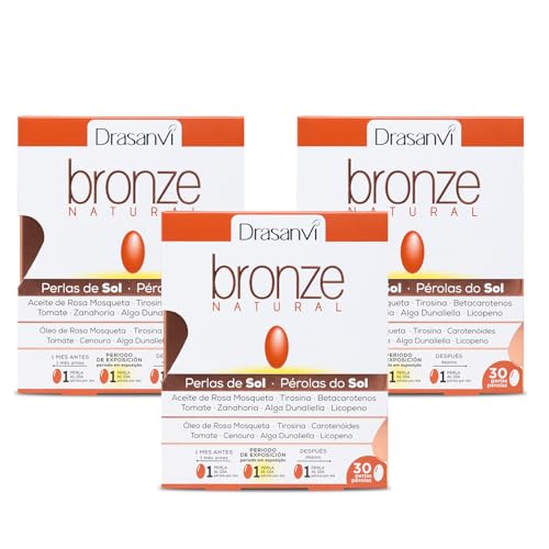 BRONZE Acelerador de bronceado | Betacarotenos | Protege la Piel de Rayos UVA y Previene el Envejecimiento |Rosa Mosqueta, Tomate, Zanahoria y Alga Dunaliella, Vit. E, Licopeno, Luteína| 3 x 30 dias