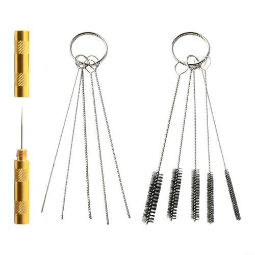 Kit de limpieza de aerógrafo para FACULX Kit de accesorios de aerógrafo, 1 herramienta de aguja dorada + 5 herramientas de agujas plateadas + 5 cepillos plateados, cepillos de limpieza de aerógrafo