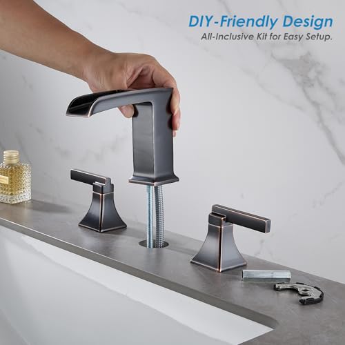 Oilrubbedbronzebathroomfaucet3holesanlivwaterfallbathroomsinkfaucets8inchtwohandlewidespreadvanitylavatoryfaucetbronzewithpopupdrainandsupplylines  Urban Country Home Decor Oil rubbed bronze bathroom faucet 3 hole sanliv waterfall bathroom sink faucets 8 inch two handle widespread vanitylavatory faucet bronze with pop up drain and supply lines  urban country home decor