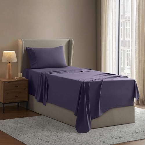Image of Nestl Twin Bed Sheet Set - Purple - 3-Piece Deep Pocket | Instantly Soft, Night-One Ready (No Wash Required). Fits 16-Inch Deep Pockets, 360-Degree Elastic Grip