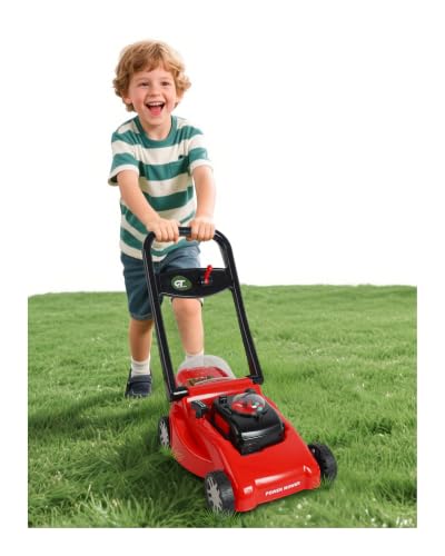Kids Lawn Mower with Realistic Grass-Cutting Action and Sounds No Batteries Required | Fun Outdoor Push Toy Birthday Gift & Holiday Present for 3 4 5 6 Year Old Boys and GirlsRed)