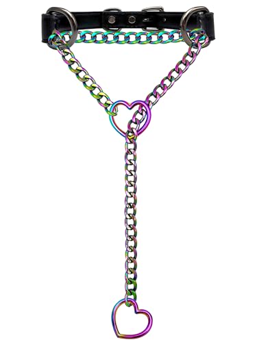 Collier ras du cou en cuir noir réglable avec pendentif cœur