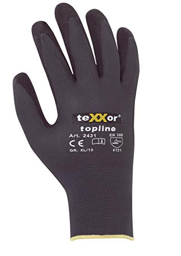 teXXor - Guantes de nailon con revestimiento de nitrilo (12 pares), color gris y negro