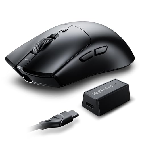 RAWM Wireless 8K Lightweight Gaming Mouse, PAW3395 Optical Sensor, 26000 DPI, MCU Nordic 52480, 600mAh Rechargable Battery, Customizable Symmetrical Mice, 8K Dongle Included