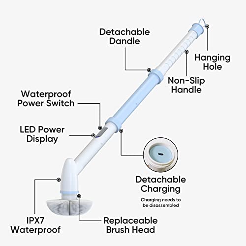 Gagonor Electric Spin Scrubber, 450 Rpm Cordless Spin Scrubber With 4 Replaceable Brush Heads & Adjustable Extension Arm, Power Household Cleaning Brush For Bathroom Floor Tile Tub #TOP4