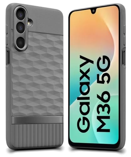 Image of WOW IMAGINE Back Cover for Samsung Galaxy M36 5G | Galaxy F36 5G with Hexa Cube Design | Ultra Slim Soft Case | Inner Velvet Fabric | Matte Silicone Flexible Mobile Case | Camera Protection - Grey