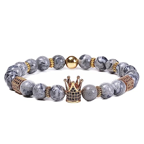 Tolldek Pulsera de piedra natural de 8 mm, para hombre y mujer, piedras naturales auténticas, pulsera de perlas para hombre con piedras preciosas, 18 cm, 18cmx8mm, Cristal, Ágata