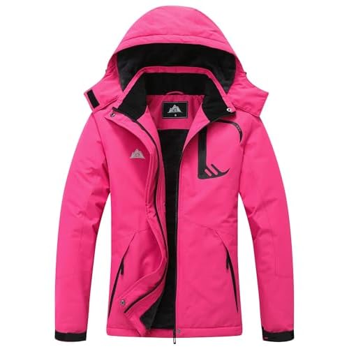 MOERDENG Women's Grey Winter Ski Jacket Rose Red XX-Large