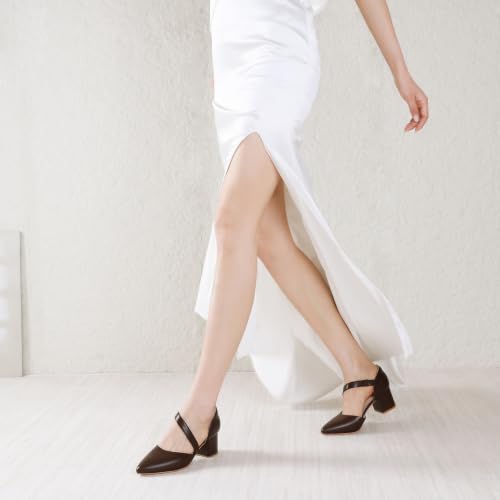 Image of RIBONGZ Kitten Heels for Women Closed Toe Comfortable Low Heels Pointed Toe Sexy Slip on Pumps Bridal Party Dressy Shoes
