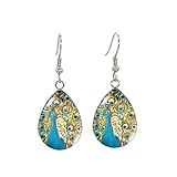 Qualitativ hochwertig. Pfauenfeder-Ohrringe, Tropfenform, Pfauen-Haken, Glasbild, Schmuck, Kunst-Ohrringe