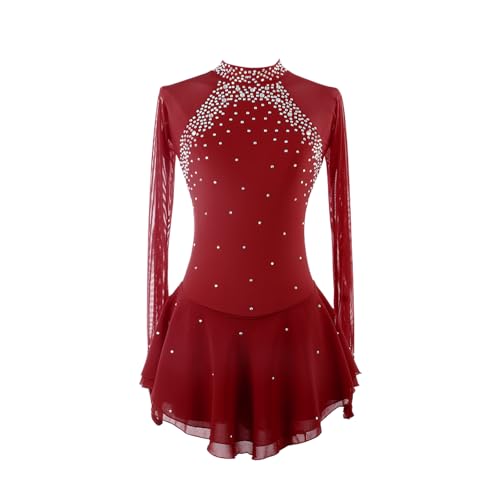 DIJITOO Vestido de patinação artística, fantasia de desempenho de competição de malha de strass simp