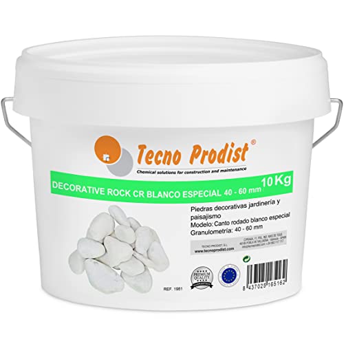 DECORATIVE ROCK Canto rodado (BLANCO ESPECIAL 40-60 mm) de TECNO PRODIST - (10 kg) - Piedra decorativa blanca jardín, para exterior y decoración en interior jarrones o jardineras, natural